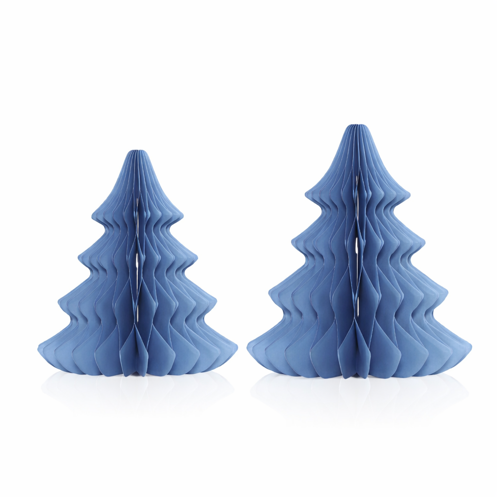 3D Blue Paper Christmas Tree Decoration – Foldable Table Centerpiece Set