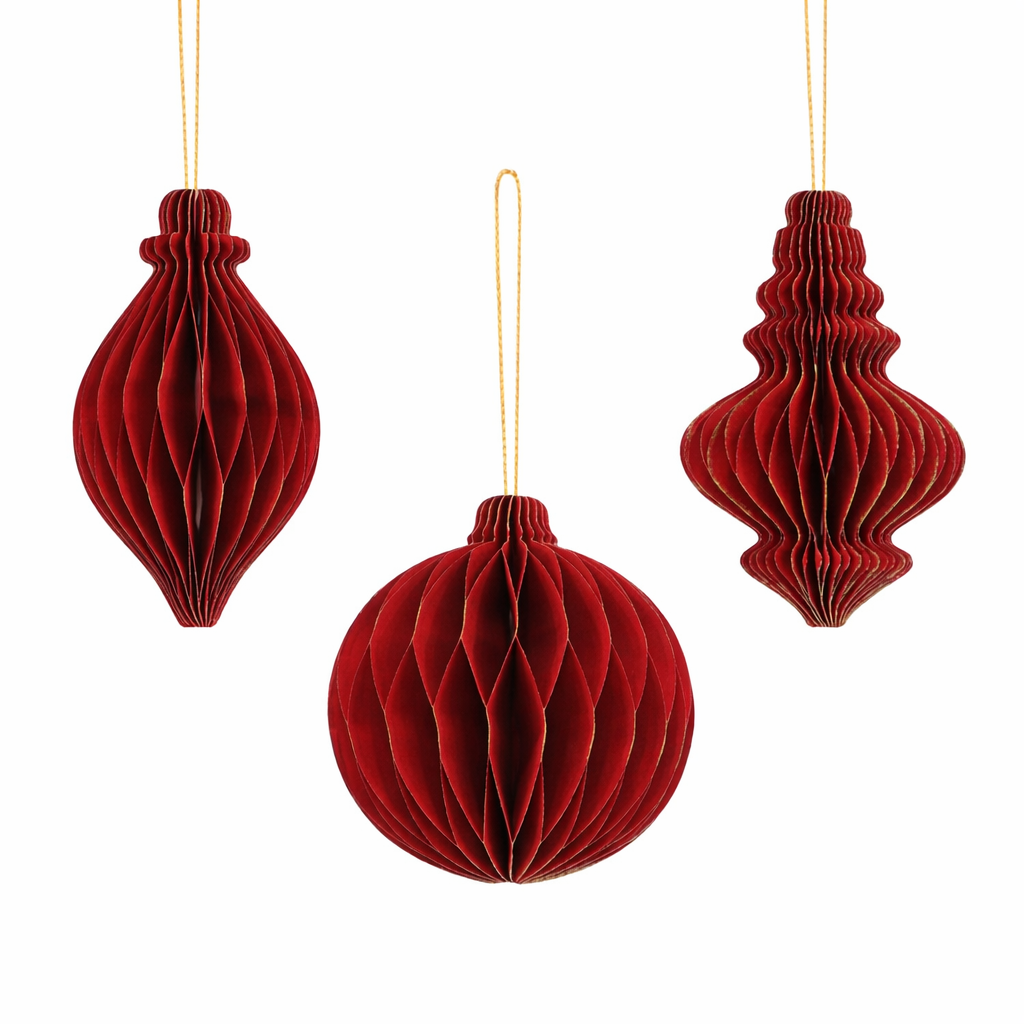 3D Red Paper Hanging Christmas Ornaments Set – Premium Foldable Festive Décor