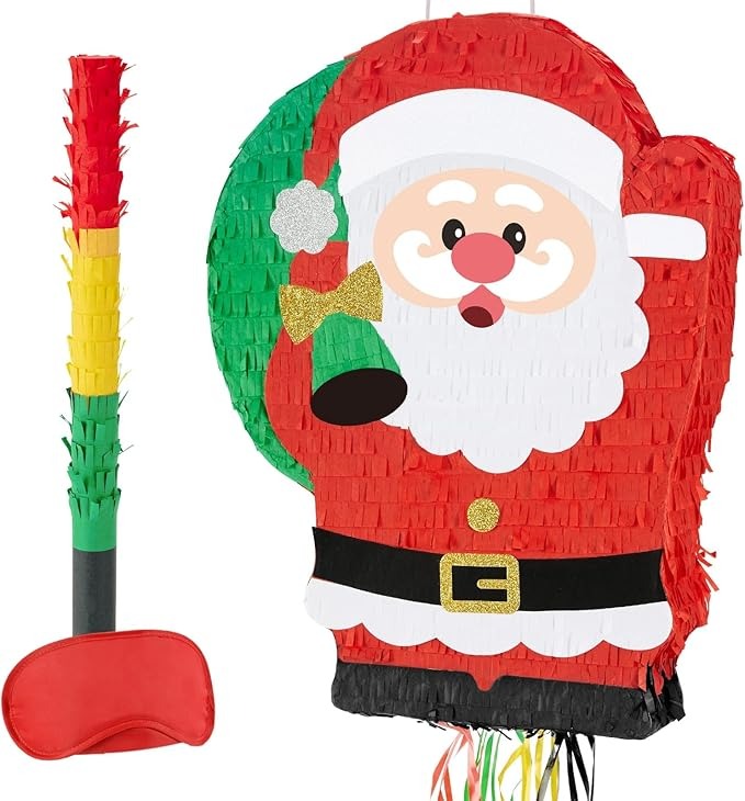 Santa Claus Pinata for Kids | Christmas Party Game Decoration | Includes Stick, Blindfold Mask & Confetti | Large Xmas Santa Pinata for Birthday & Holiday Celebration