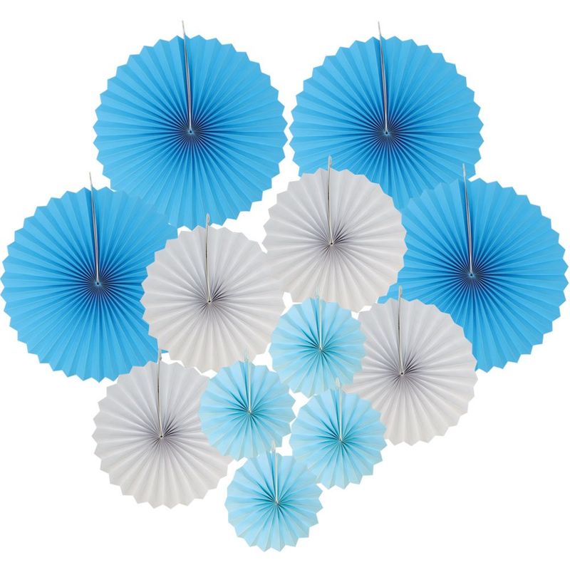 12 Pcs Paper Fan Decoration Set – Assorted Size Hanging Party Pinwheel Decor