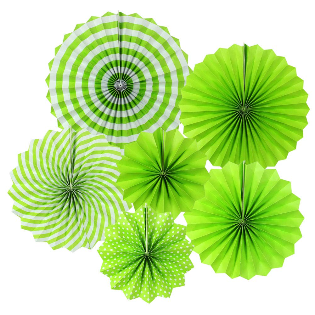 Green Paper Fan Decoration Set – 6 Pcs Assorted Size Hanging Party Backdrop Fans