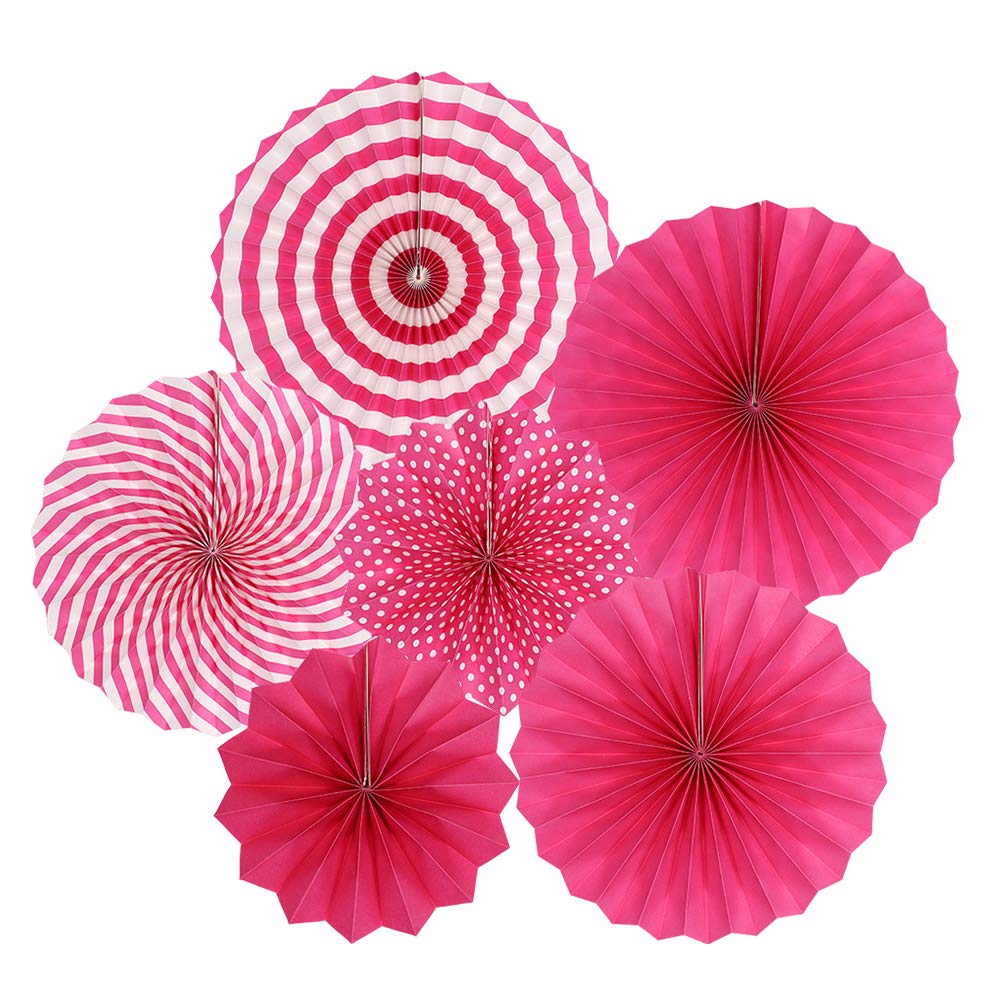 Pink Paper Fan Decoration Set – 6 Pcs Assorted Size Hanging Party Backdrop Fans