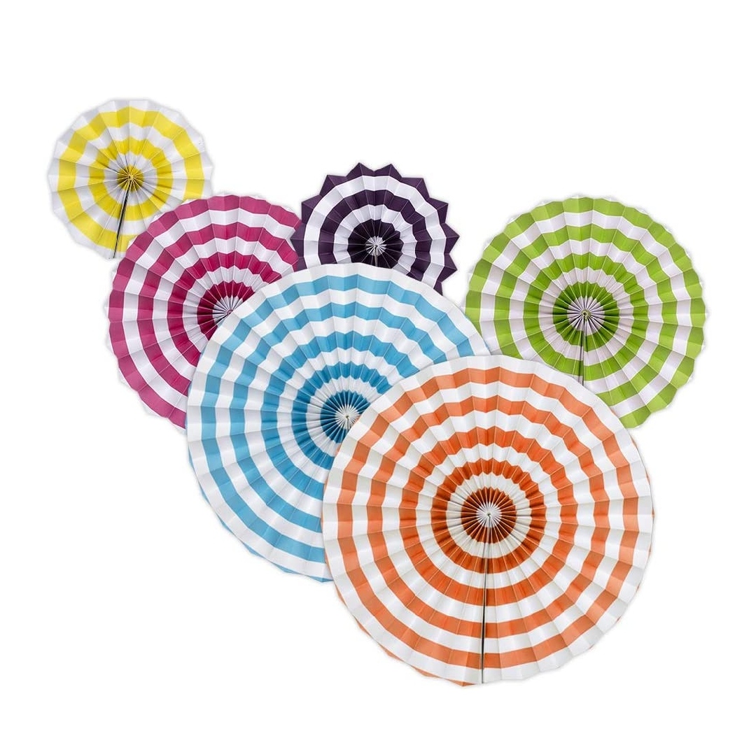Multicolor Striped Paper Fan Decoration Set – Round Hanging Party Rosettes