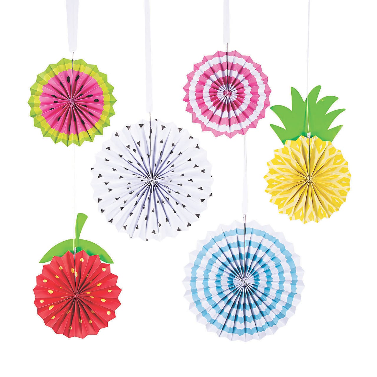 Fruit Theme Paper Fan Decoration Set – Watermelon Pineapple Strawberry Hanging Rosettes