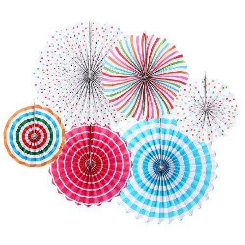 Premium Designer Paper Fan Decoration Set – Multicolor Hanging Party Rosettes