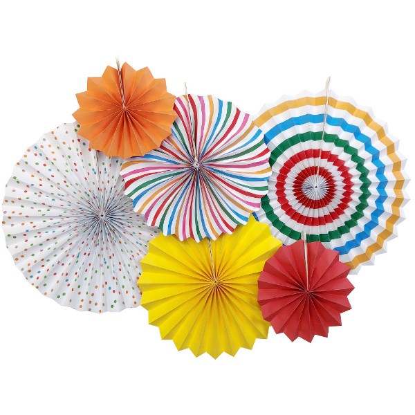Carousel Theme Paper Fan Decoration Kit – Multicolor Hanging Rosettes (6 Pcs Set)
