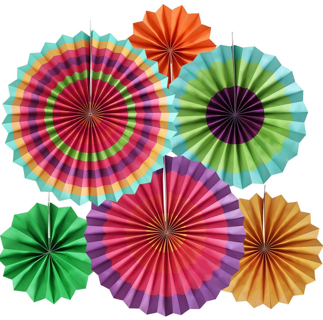 Rainbow Theme Paper Fan Decoration Set – Multicolor Hanging Rosettes for Birthday, Wedding & Party Backdrop Decor