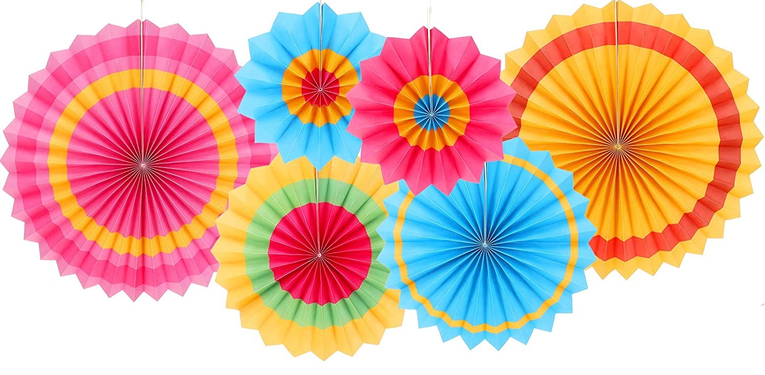 Multicolor Paper Fan Decoration Set – Bright Hanging Rosettes for Birthday, Wedding & Party Backdrop Decor