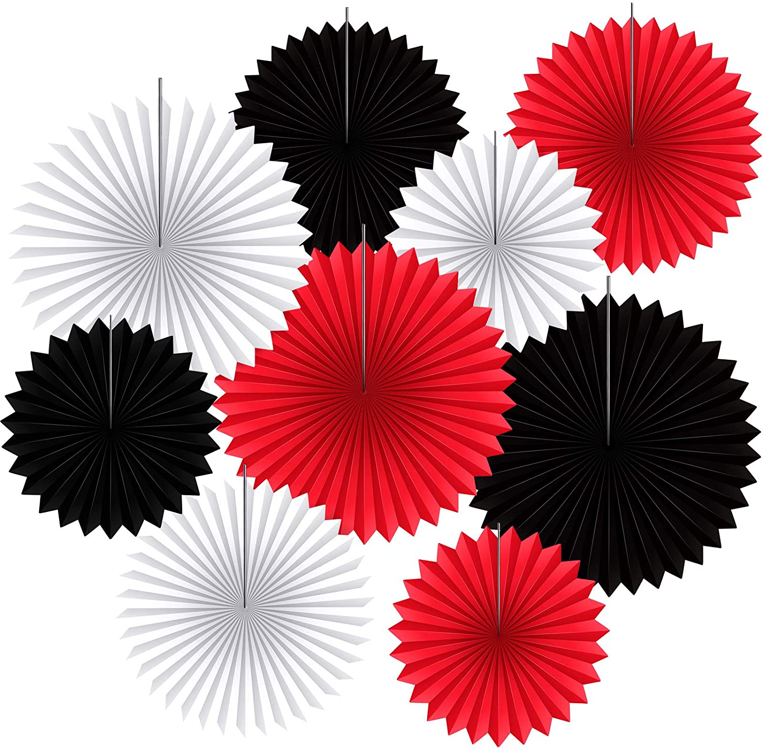 Red Black White Paper Fan Decoration Set – Classic Hanging Rosettes for Birthday, Anniversary & Party Backdrop Decor