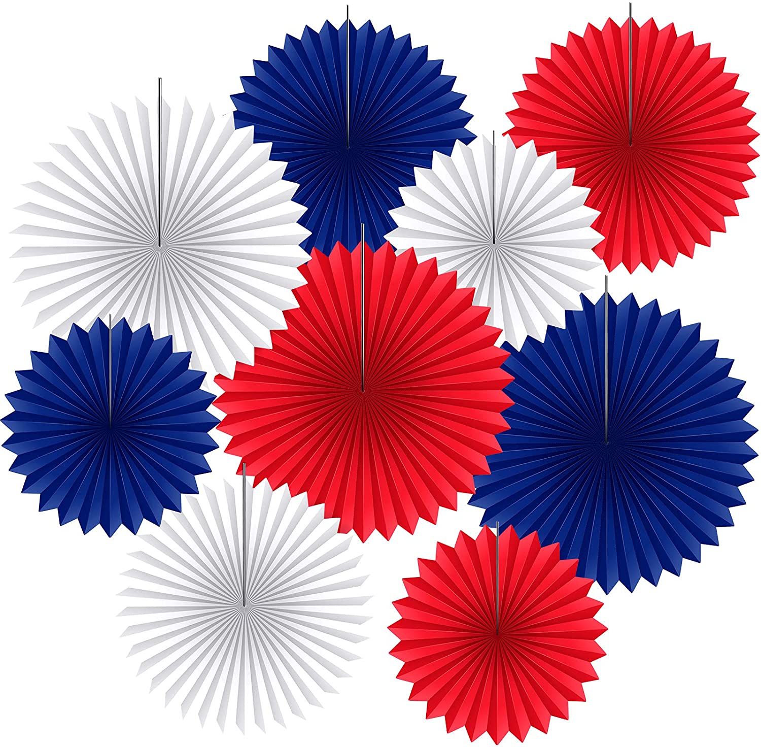 Red White Blue Paper Fan Decoration Set – Classic Hanging Rosettes for Independence Day, Birthday & Party Backdrop Decor