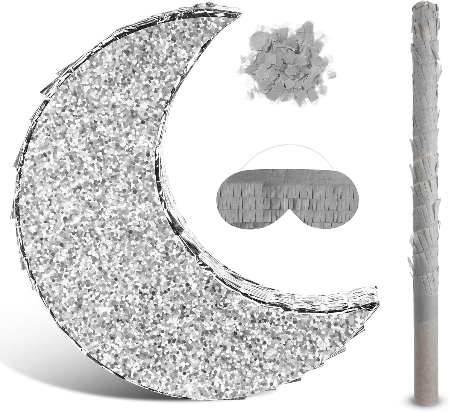 Moon Shape Pinata Silver Party Decoration for Birthday, Baby Shower & Space Theme Party