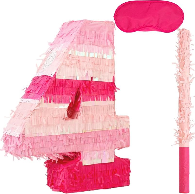 Number 4 Pinata Pink Birthday Party Decoration for Kids 4th Birthday Party