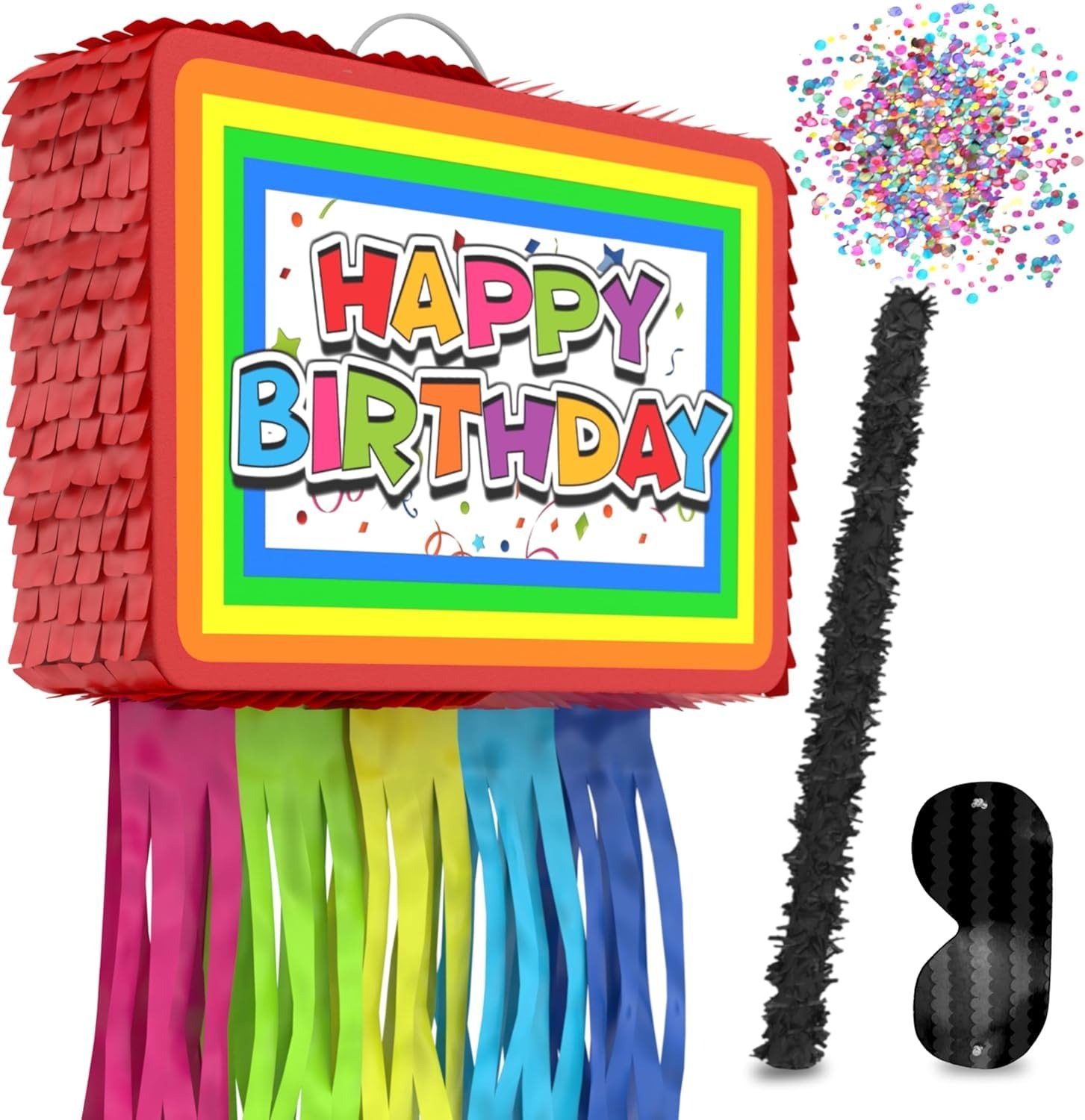 Happy Birthday Pinata Party Decoration with Stick & Blindfold for Kids Birthday Celebration