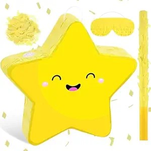 Cute Yellow Star Pinata with Stick & Blindfold for Kids Birthday Party Decoration