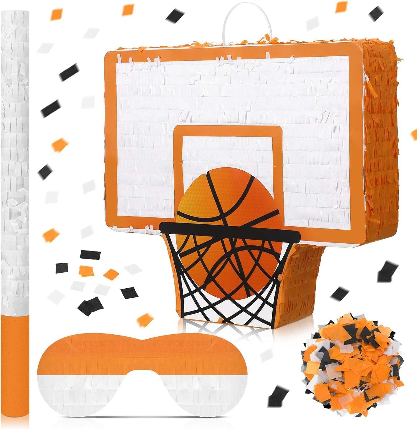 Basketball Hoop Pinata with Stick & Blindfold for Kids Birthday & Sports Theme Party