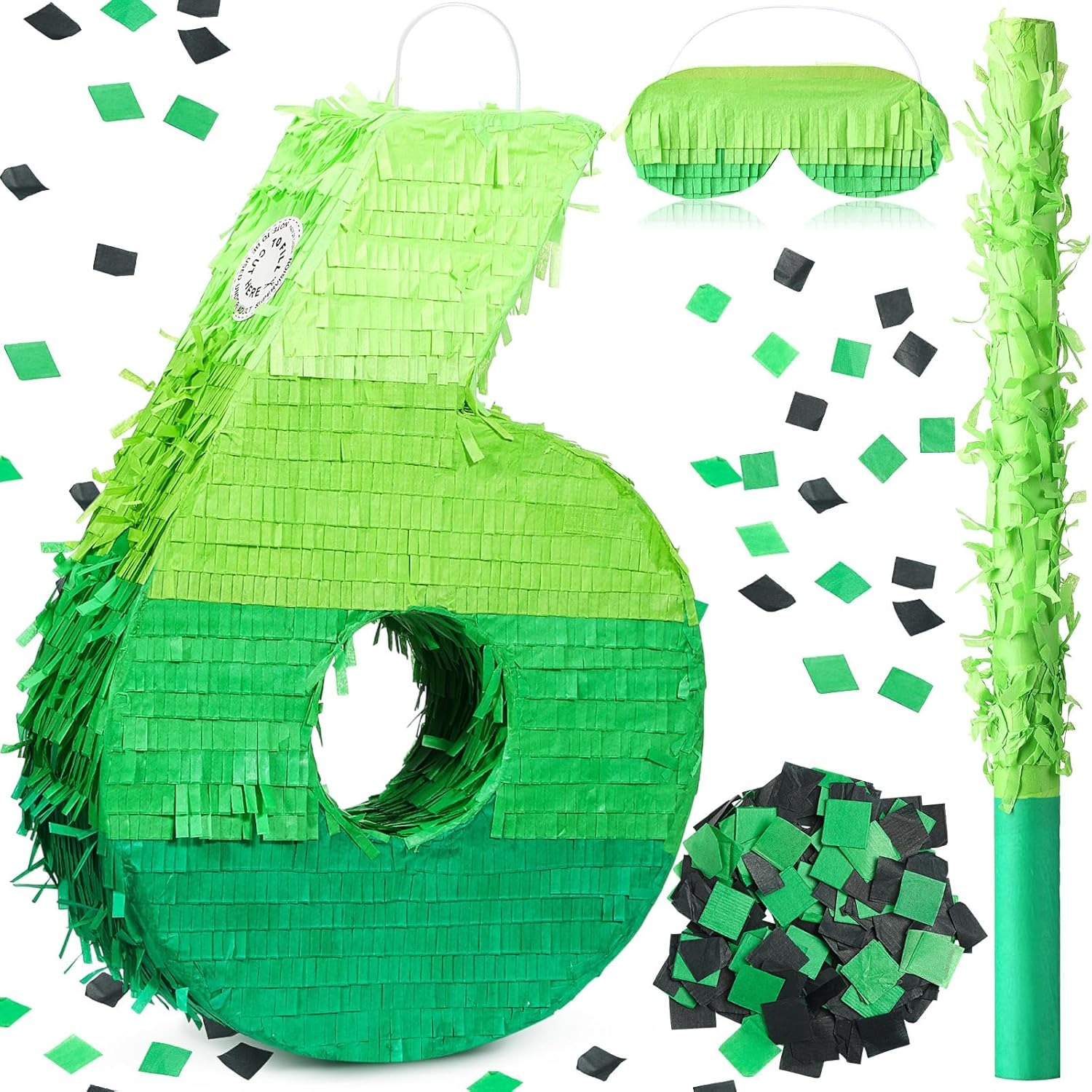 Number 6 Pinata with Stick, Confetti & Blindfold for Kids Birthday Party Decoration