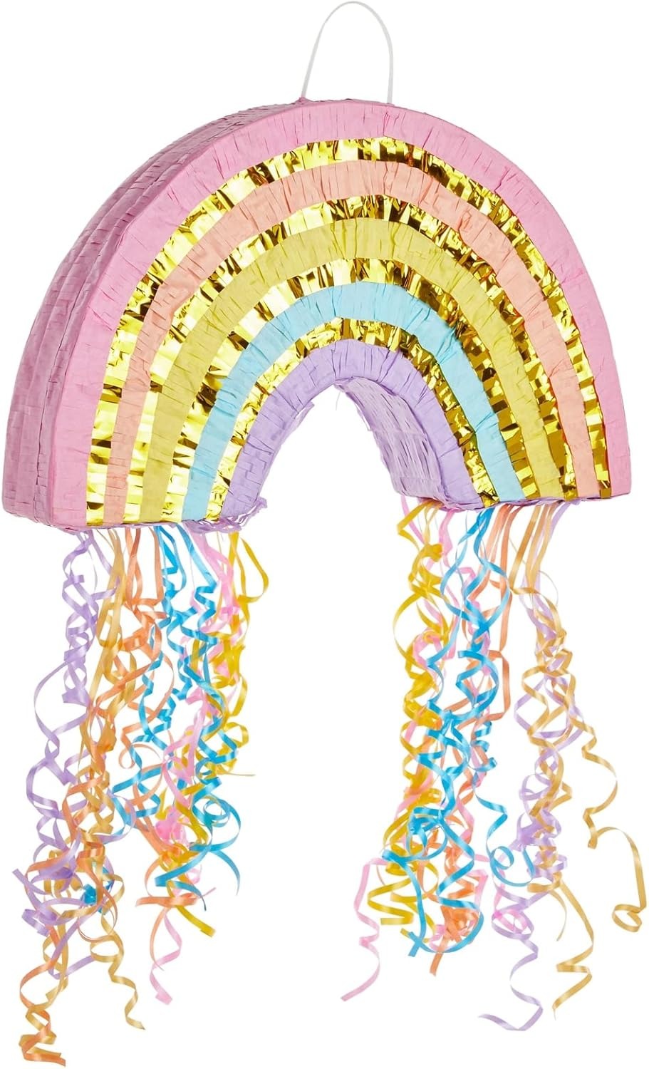 Rainbow Pinata with Hanging Streamers for Kids Birthday Party Decoration