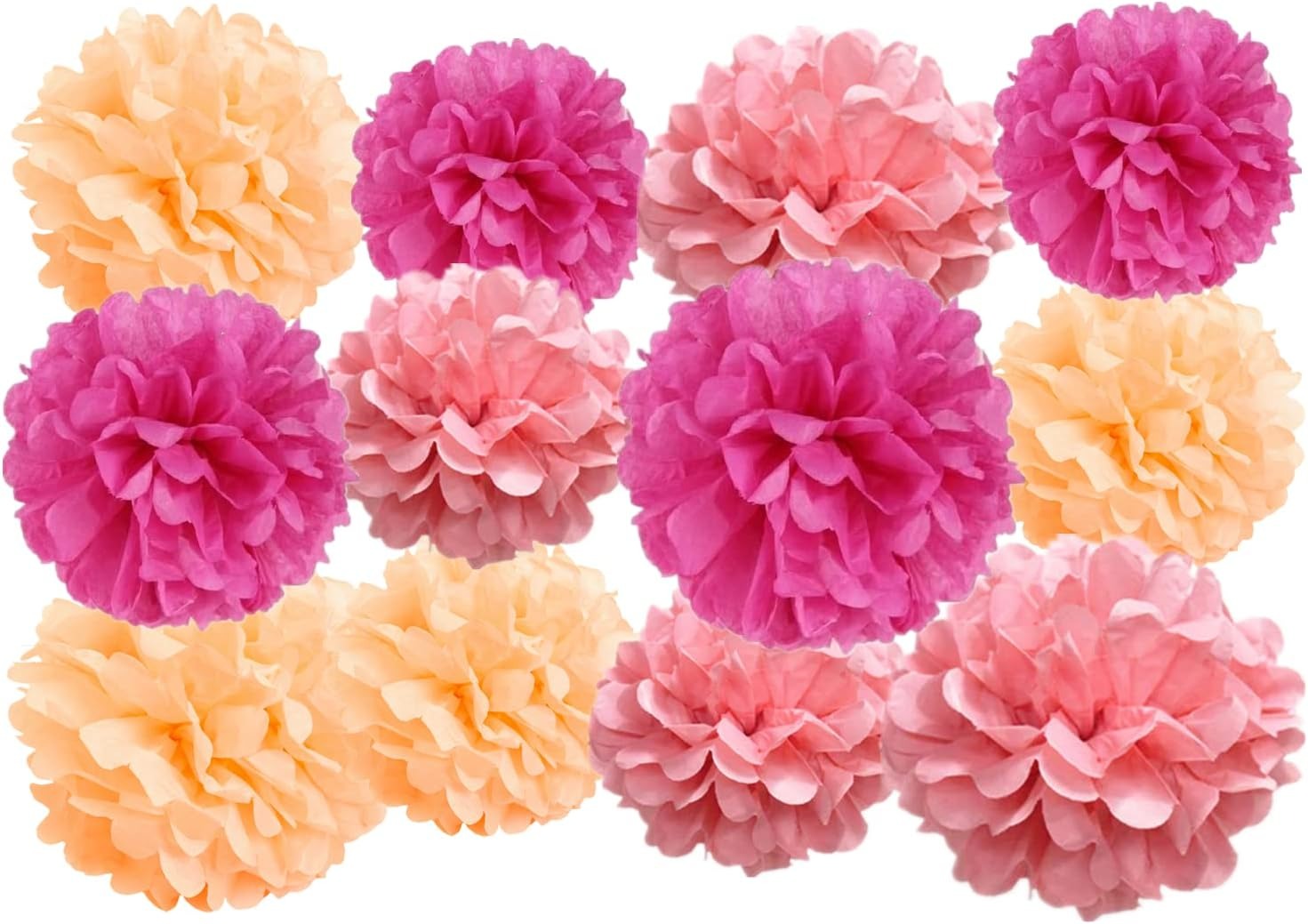 Pink Peach Tissue Paper Pom Poms Decoration Set – Hanging Party Pom Poms