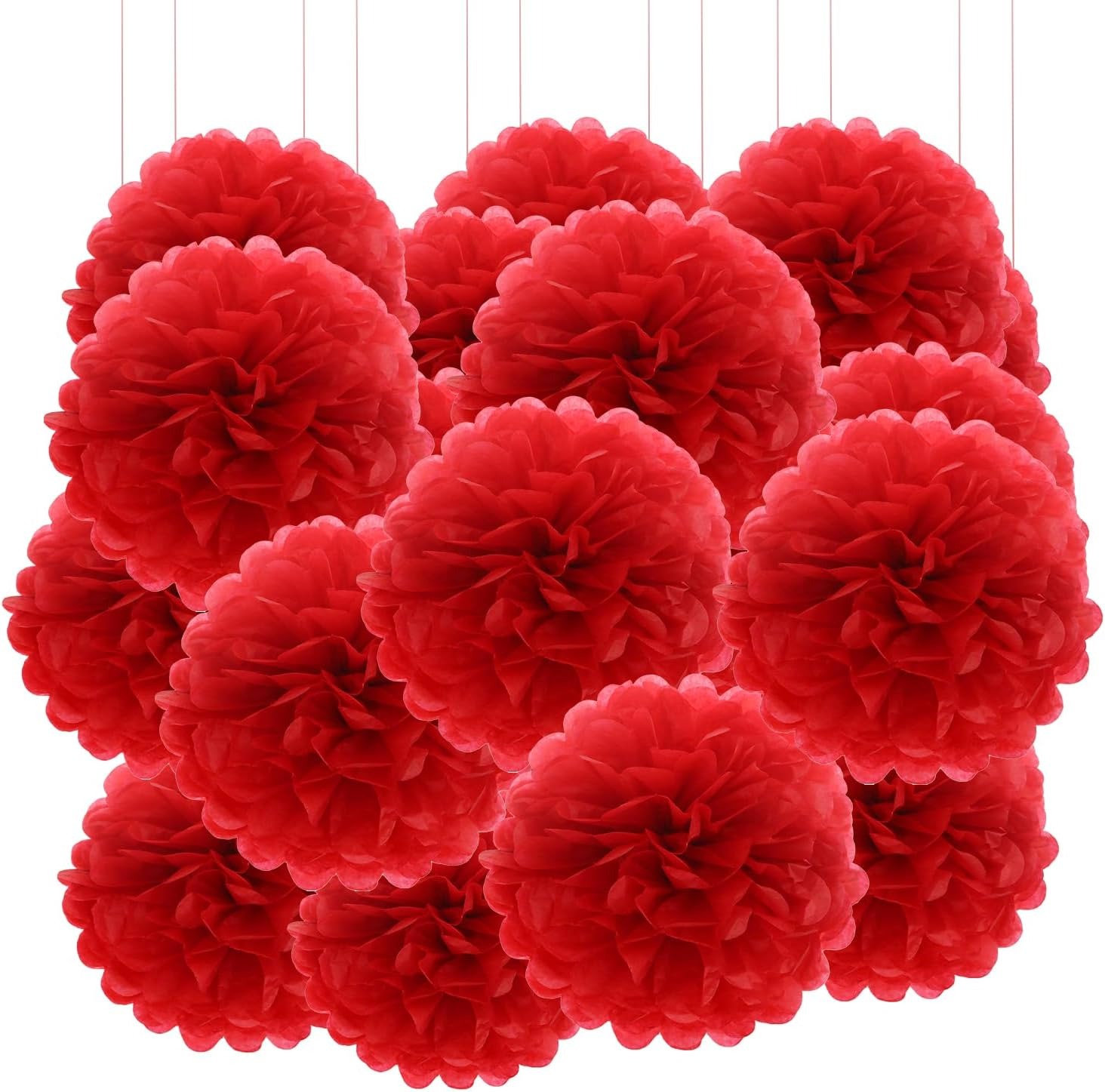 Red Tissue Paper Pom Poms Hanging Decoration Set for Birthday, Wedding & Party Decor
