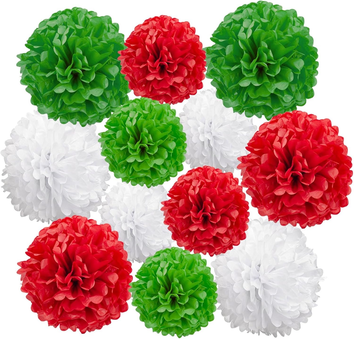 Red Green White Tissue Paper Pom Poms Hanging Decoration Set for Christmas Party & Event Decor