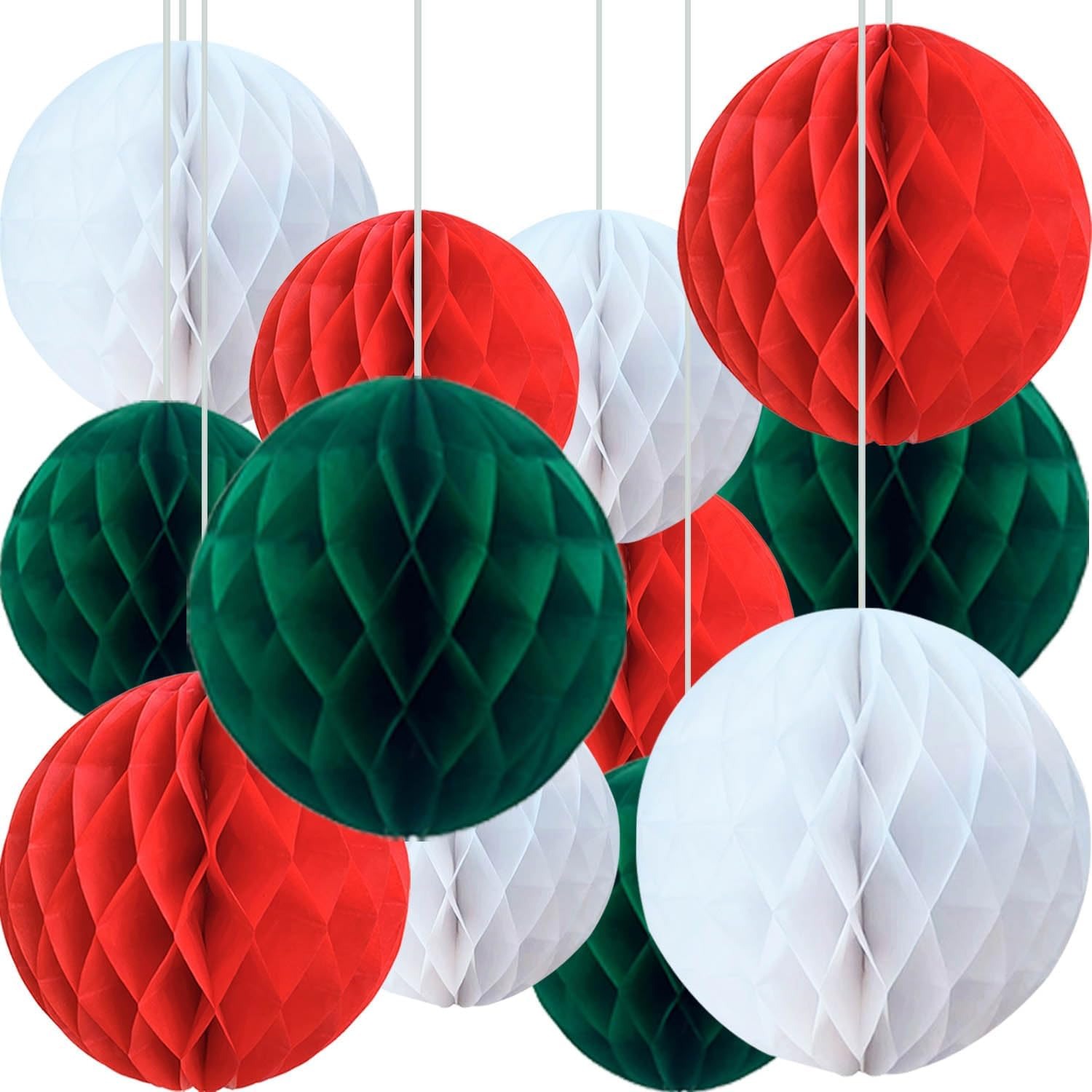 Red Green White Honeycomb Paper Ball Hanging Decoration Set for Christmas Party & Event Decor