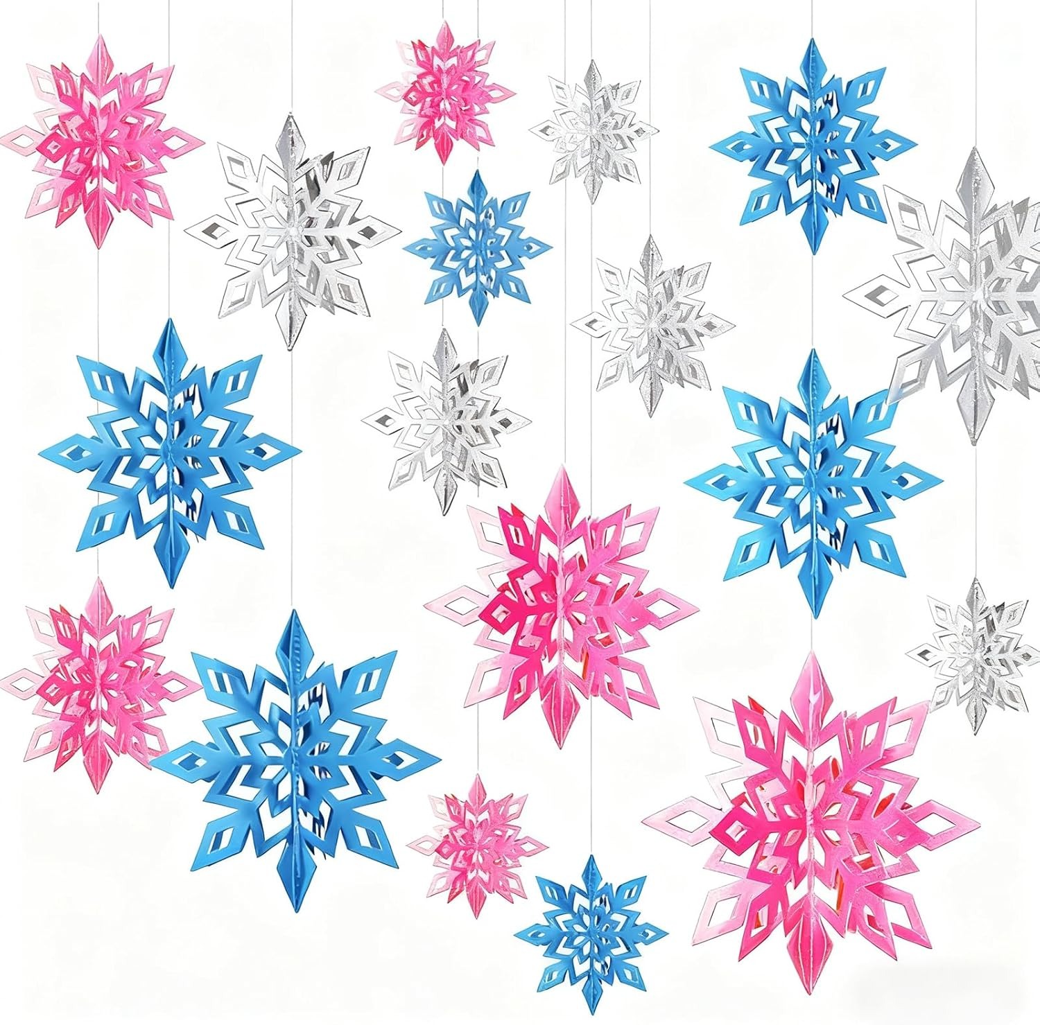 3D Paper Snowflake Hanging Decoration for Christmas Party, Winter Theme Ceiling Decor Set