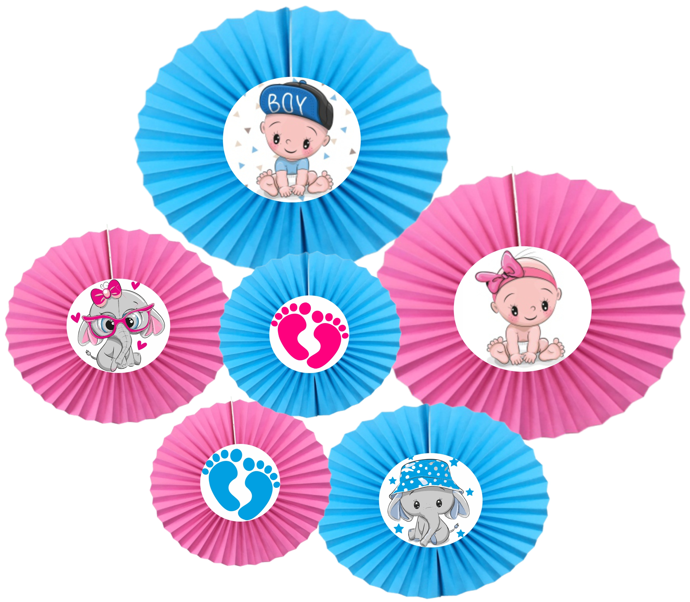 Baby Shower Paper Fan Decoration Set (Boy & Girl Theme) for Baby Welcome Party & Backdrop Decor
