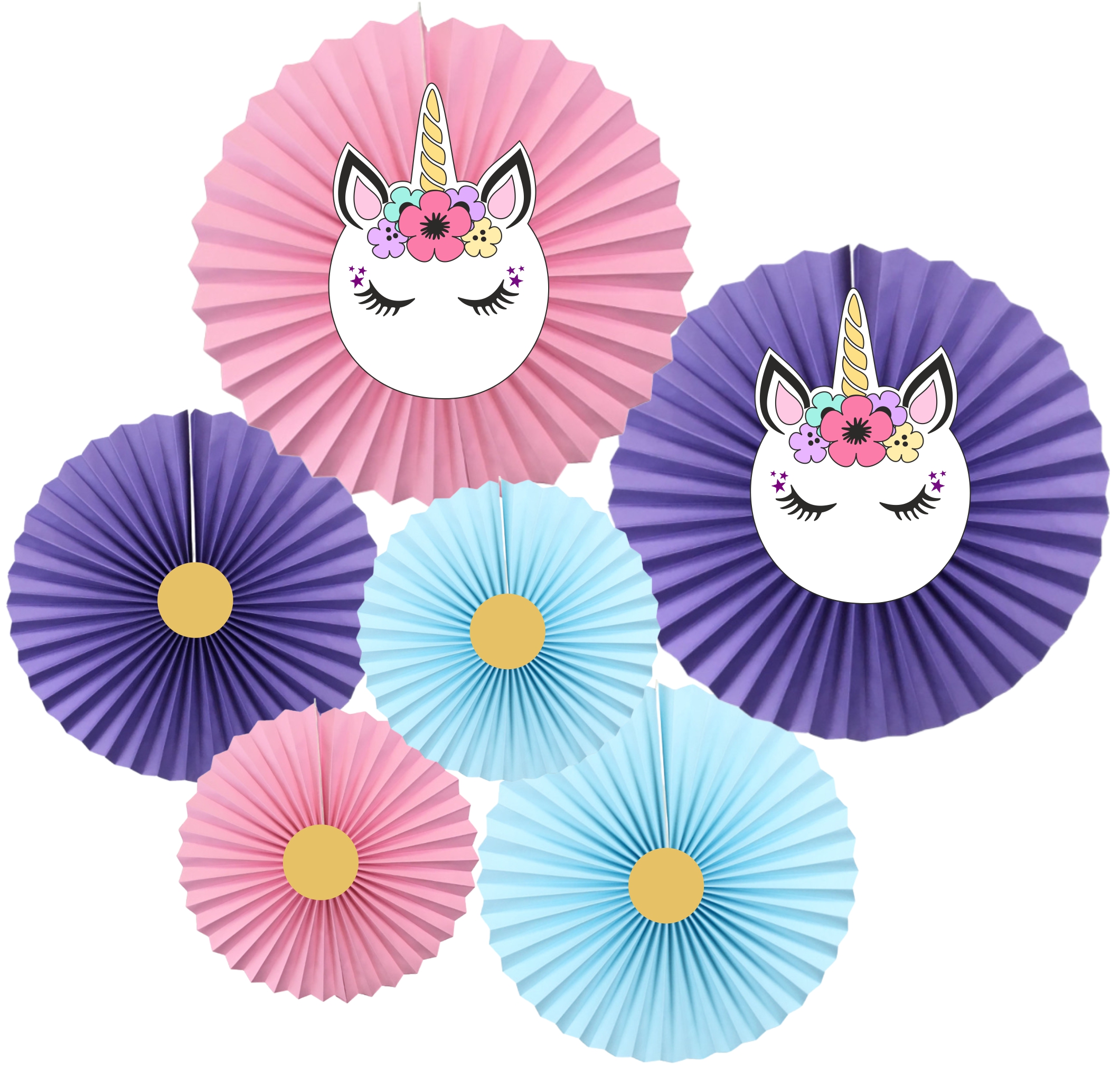 Unicorn Theme Paper Fan Decoration Set of 6 – Unicorn Birthday Party Hanging Paper Fans for Girls Party, Baby Shower & Backdrop Decoration
