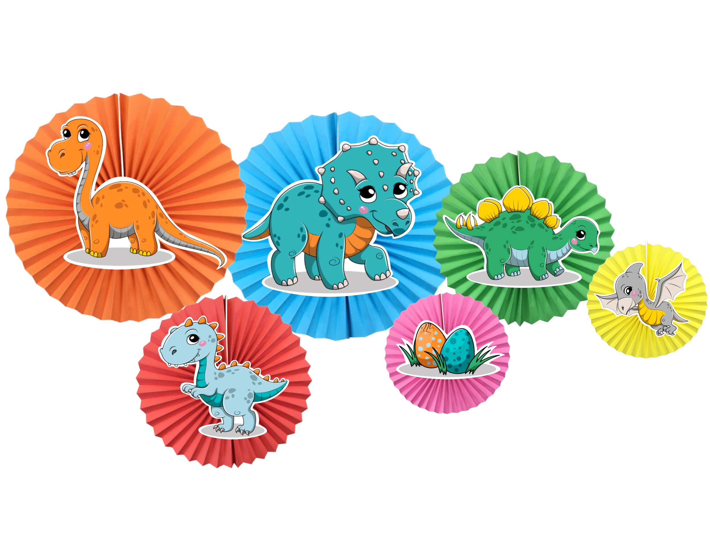 Dinosaur Theme Paper Fan Decoration Set of 6 – Dinosaur Birthday Party Hanging Fans for Kids Party, Baby Shower & Dino Theme Decoration