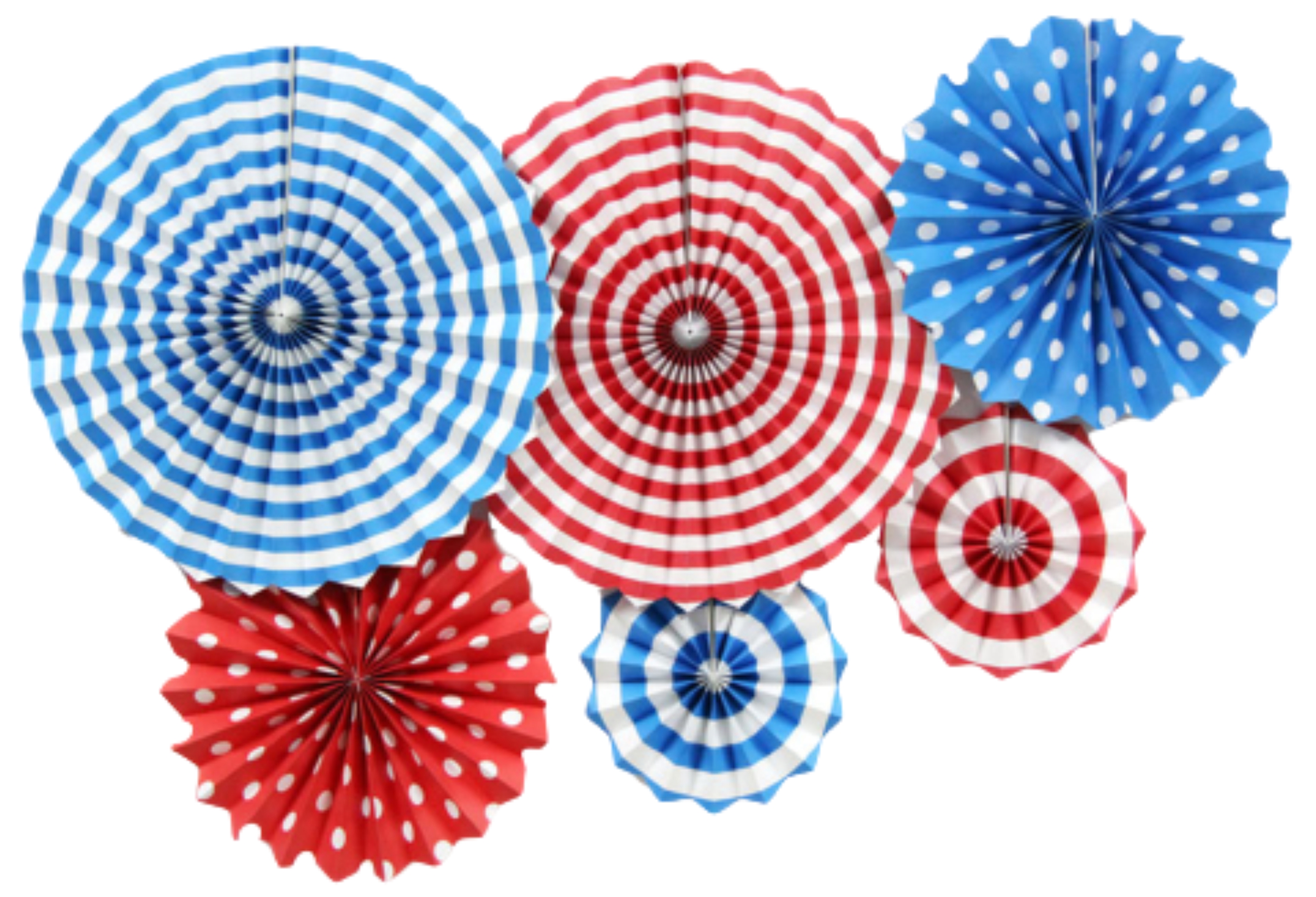 Red Blue Paper Fan Decoration Set of 6 – Striped & Polka Dot Hanging Paper Rosette Fans for Birthday Party, Baby Shower, Wedding & Backdrop Decoration