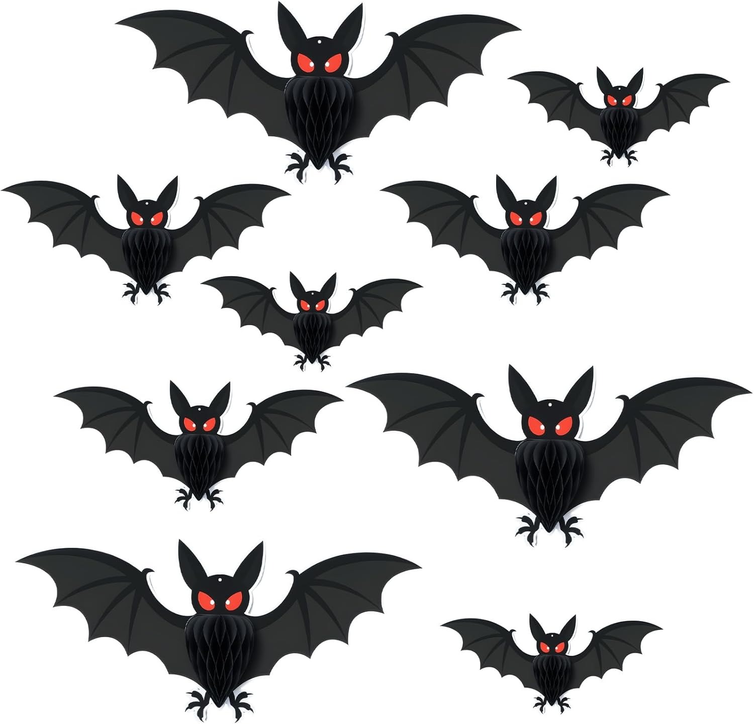 Halloween Bat Honeycomb Hanging Decoration Set – Black Bat Paper Hanging Decorations for Halloween Party, Spooky Theme Party & Home Decor