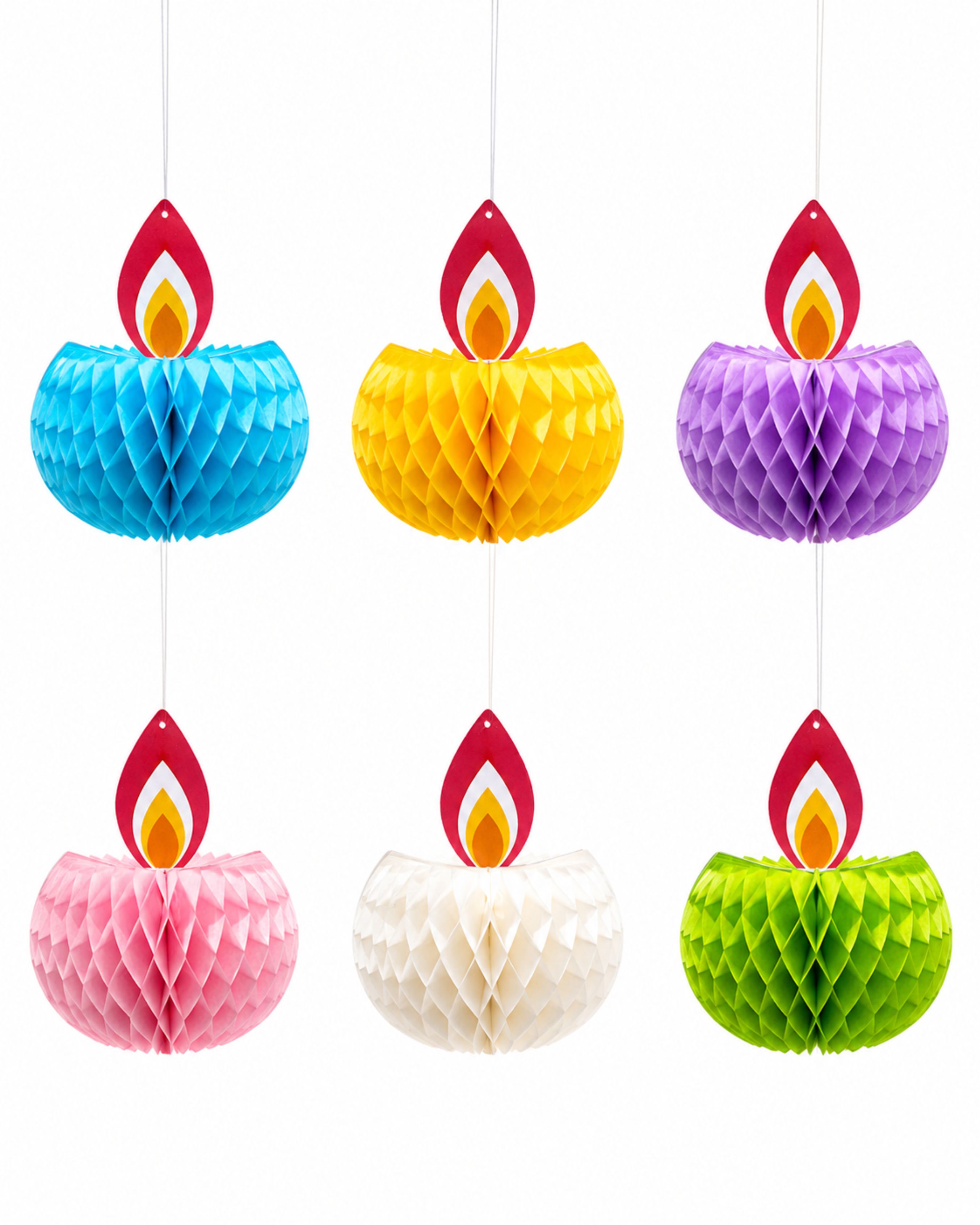3D Hanging Honeycomb Diya Decoration | Paper Diwali Lantern Hanging | Festival Party Decor | Assorted Colors | 9.21 x 5.23 Inches Wholesale Manufacturer