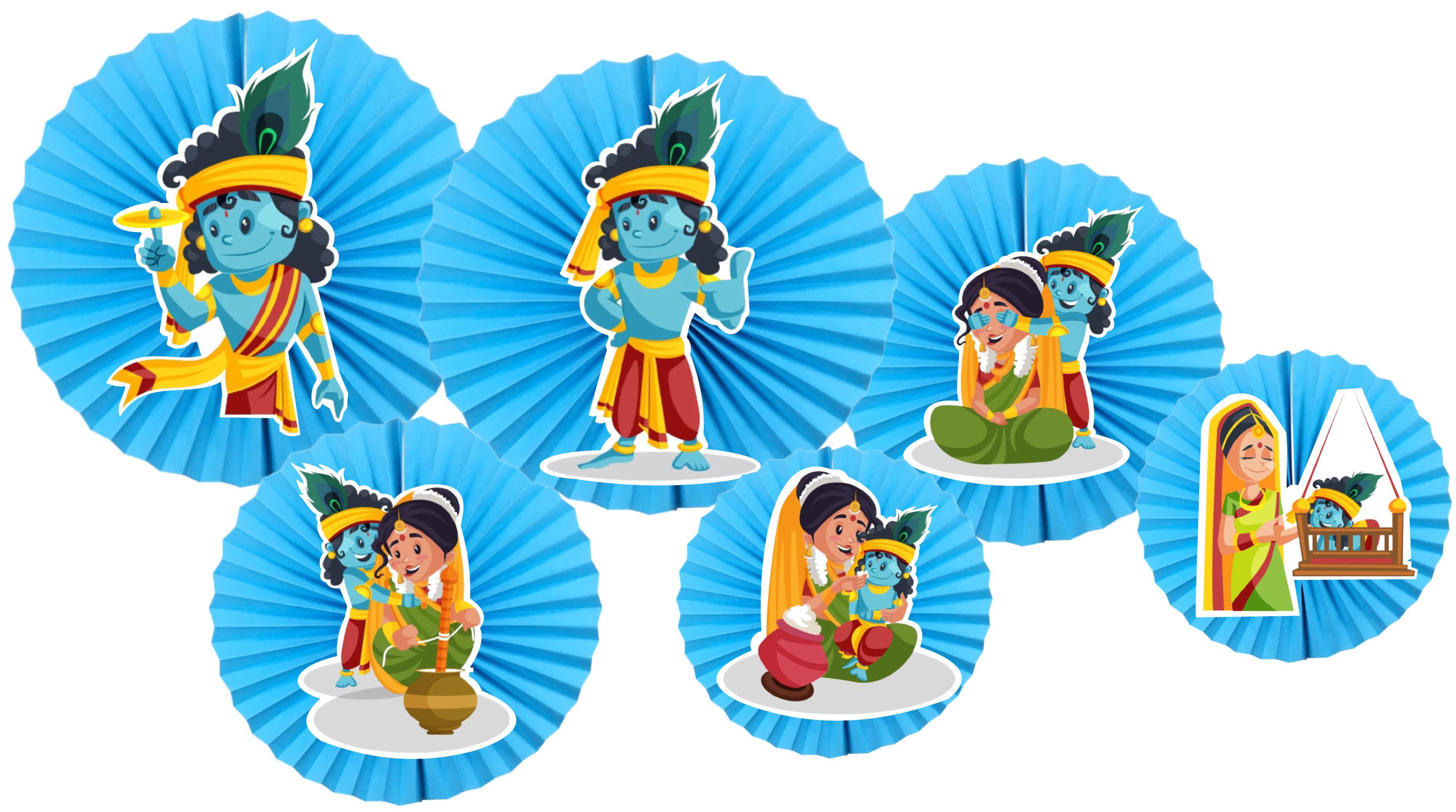 Janmashtami Paper Fan Decoration Set – 6 Pieces Wholesale Manufacturer