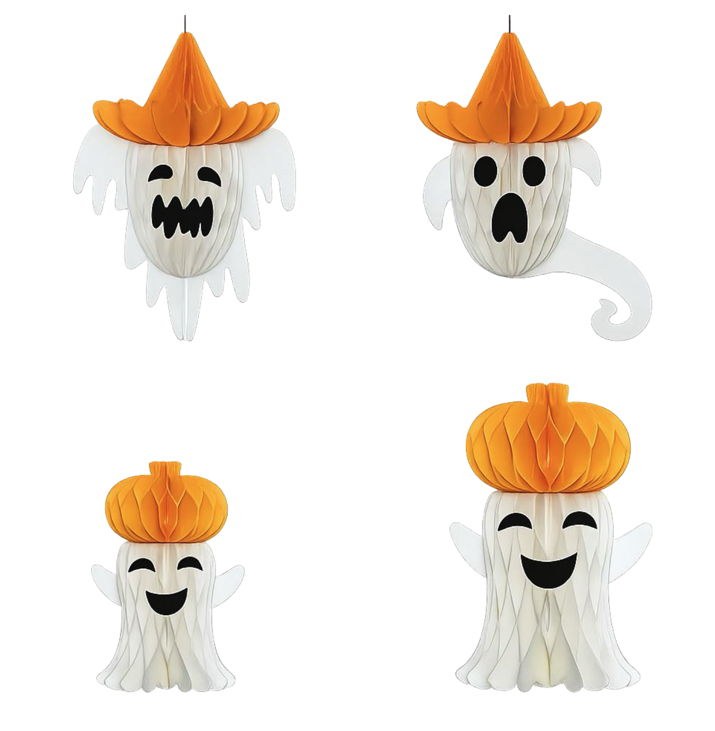 Halloween Pumpkin Ghost Honeycomb Paper Decorations – 4 Piece Set