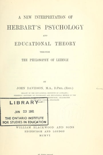 Cover of A new interpretation of Herbart's psychology and educational theory through the philosophy of Leibniz