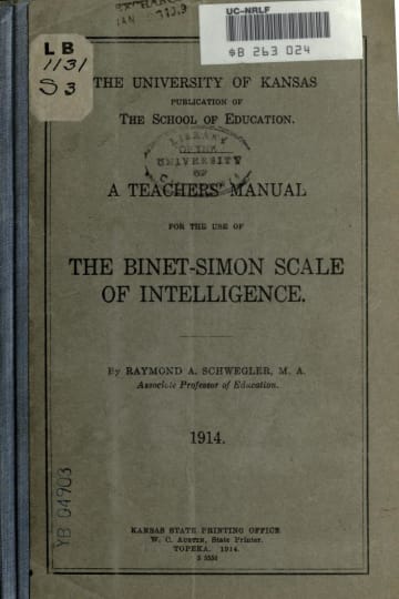 Cover of A teachers' manual for the use of the Binet-Simon scale of intelligence