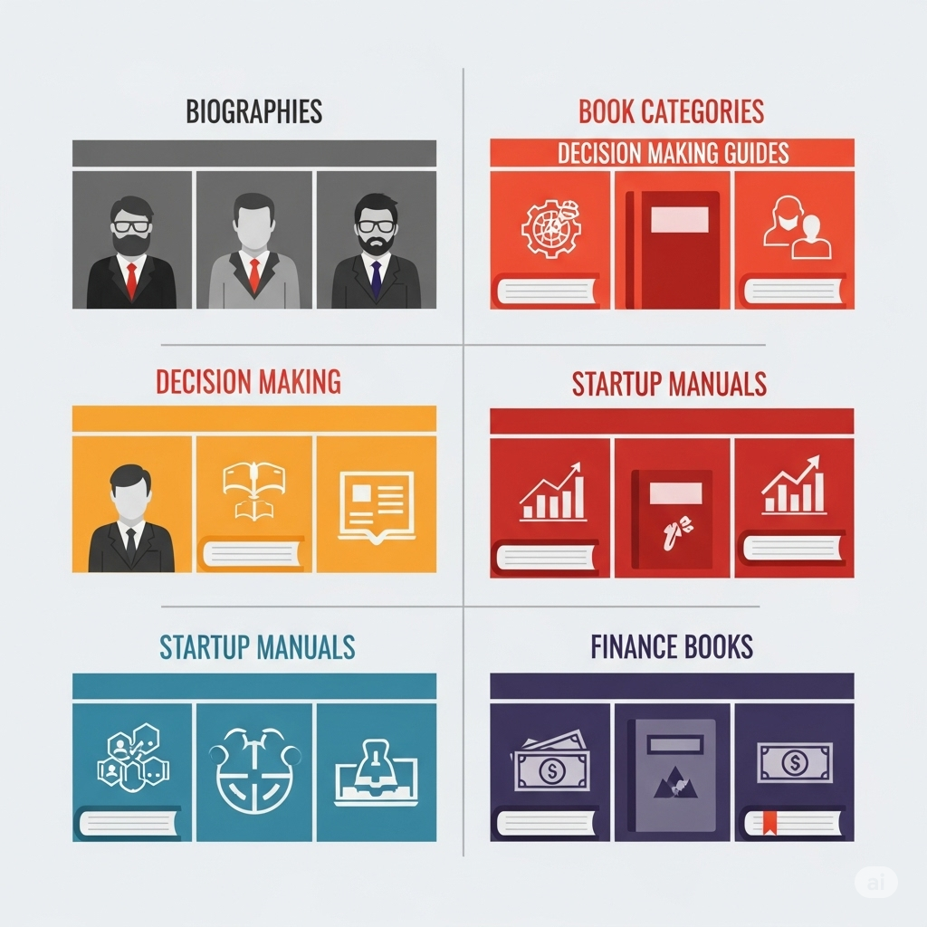 Business book categories organized for entrepreneur reading list