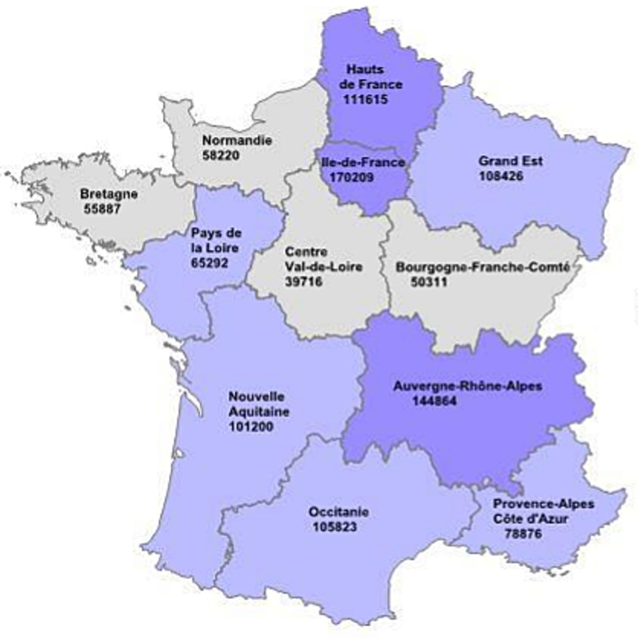 Nombre de salariés par région en 2016