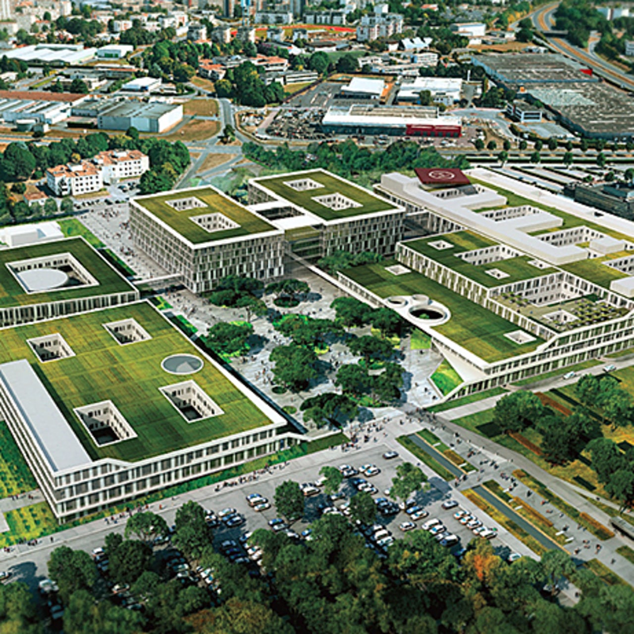 Une vue aérienne du futur CHU de Caen qui se positionne comme "respectueux de l'environnement".