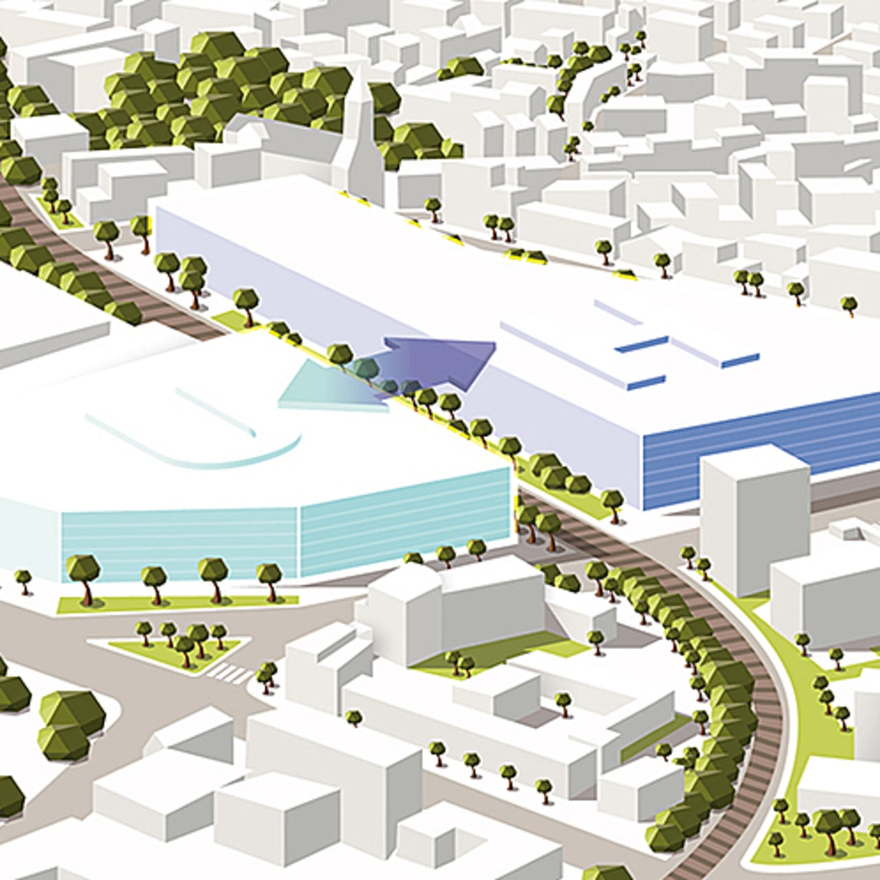 L'université Paris-Diderot (à gauche) et l'hôpital universitaire Grand-Paris Nord (à droite) seront séparés par une voie ferrée.