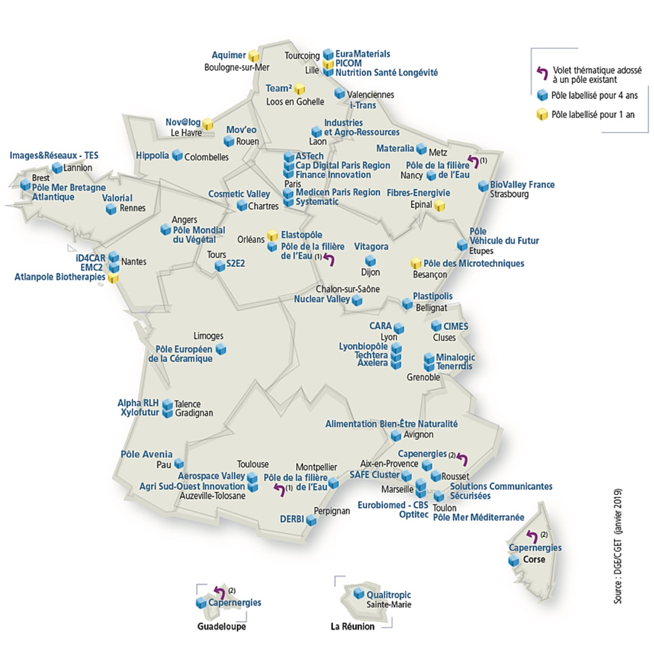 Le Gouvernement a cartographié les 56 pôles de compétitivité.