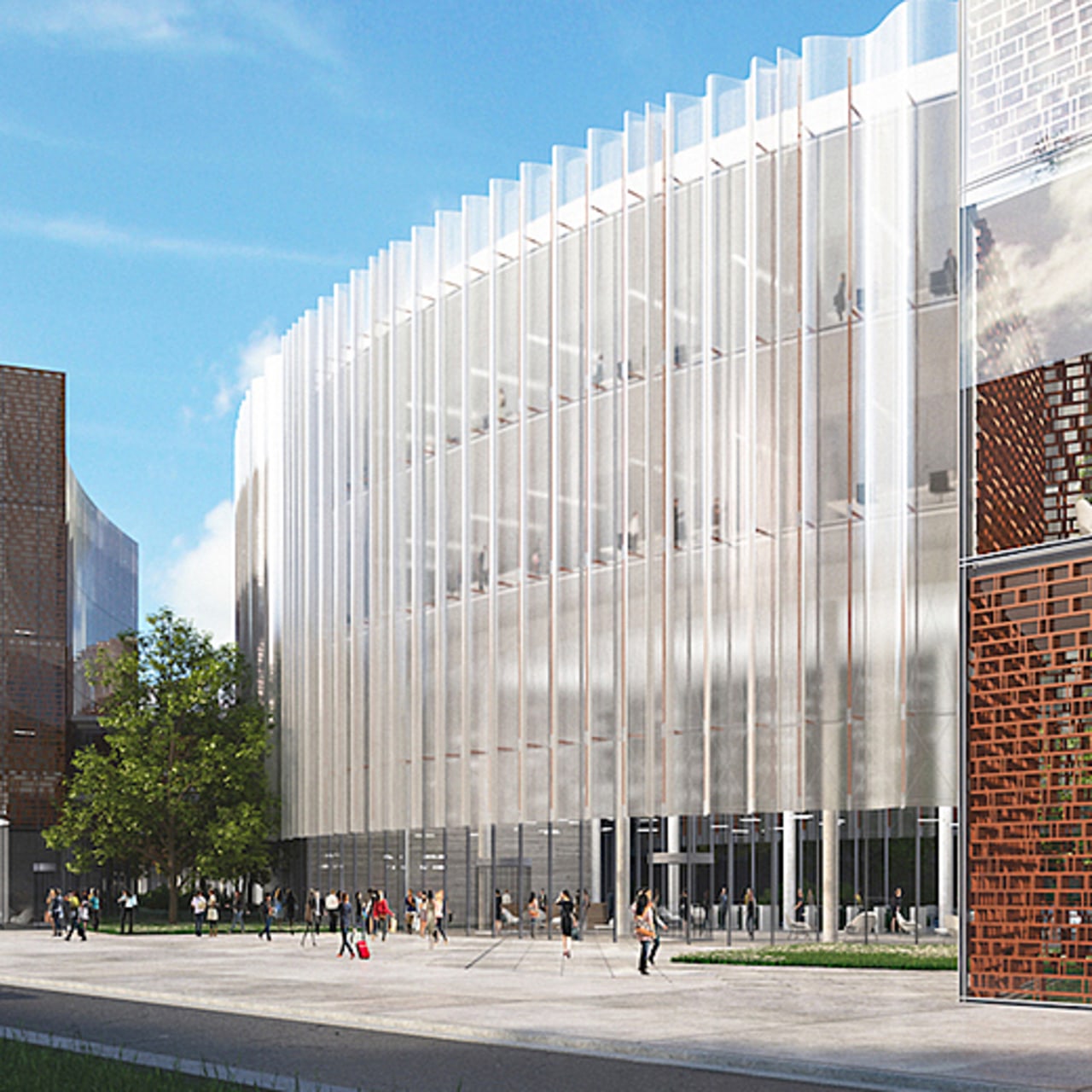 Résolument verdoyant, l'institut de recherche de Gif-sur-Yvette affichera 5 000 m2 de jardins au sol et près de 9 000 m2 de toiture végétalisée.