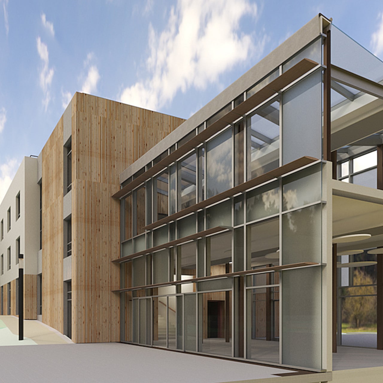 Le hall vitré du nouveau bâtiment qui sera construit sur le site de la Clinique de l'Ange-Gardien.