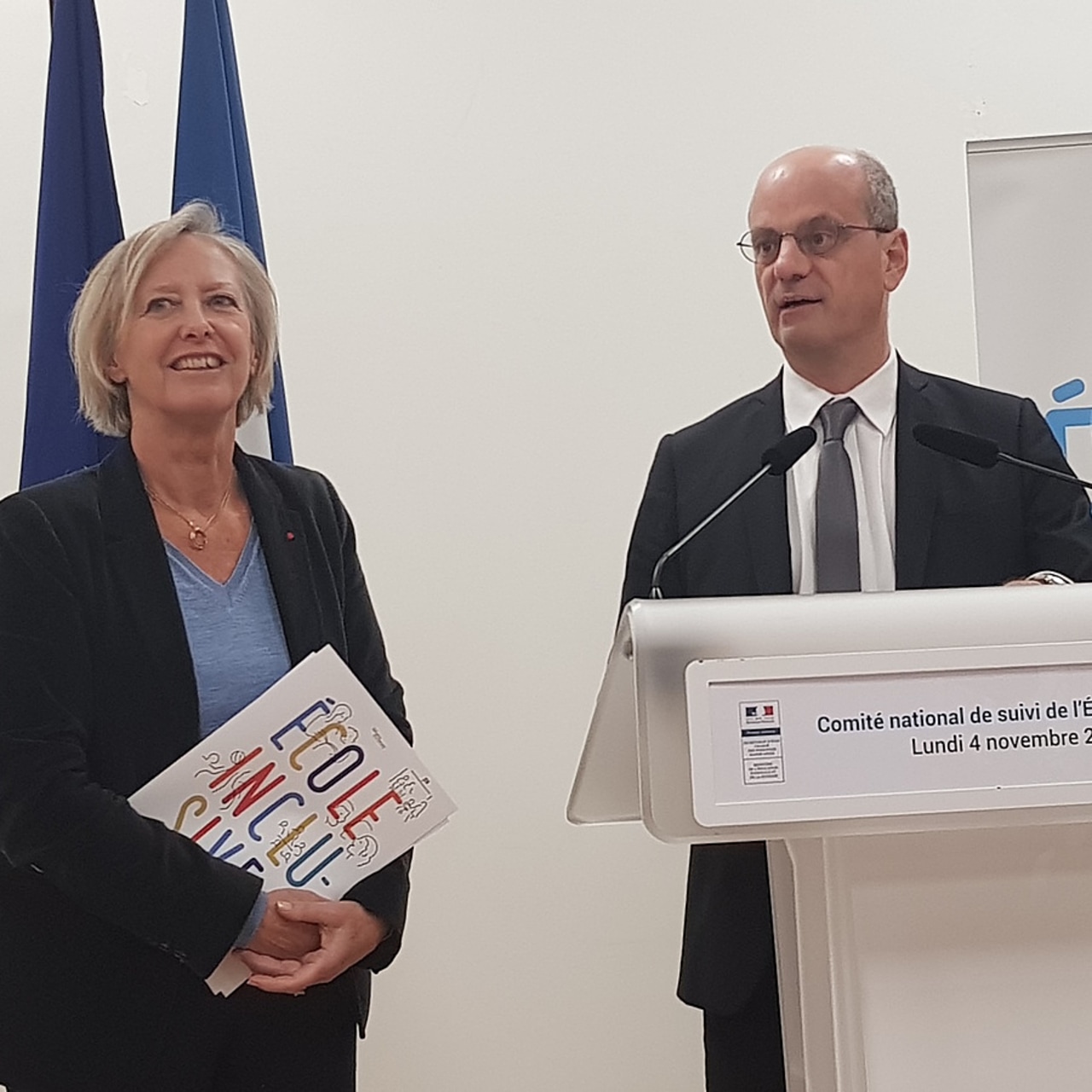 Le ministre de l'Éducation nationale et de la Jeunesse Jean-Michel Blanquer et la secrétaire d'État chargée des Personnes handicapées Sophie Cluzel ont coprésidé le comité de suivi de l'école inclusive.