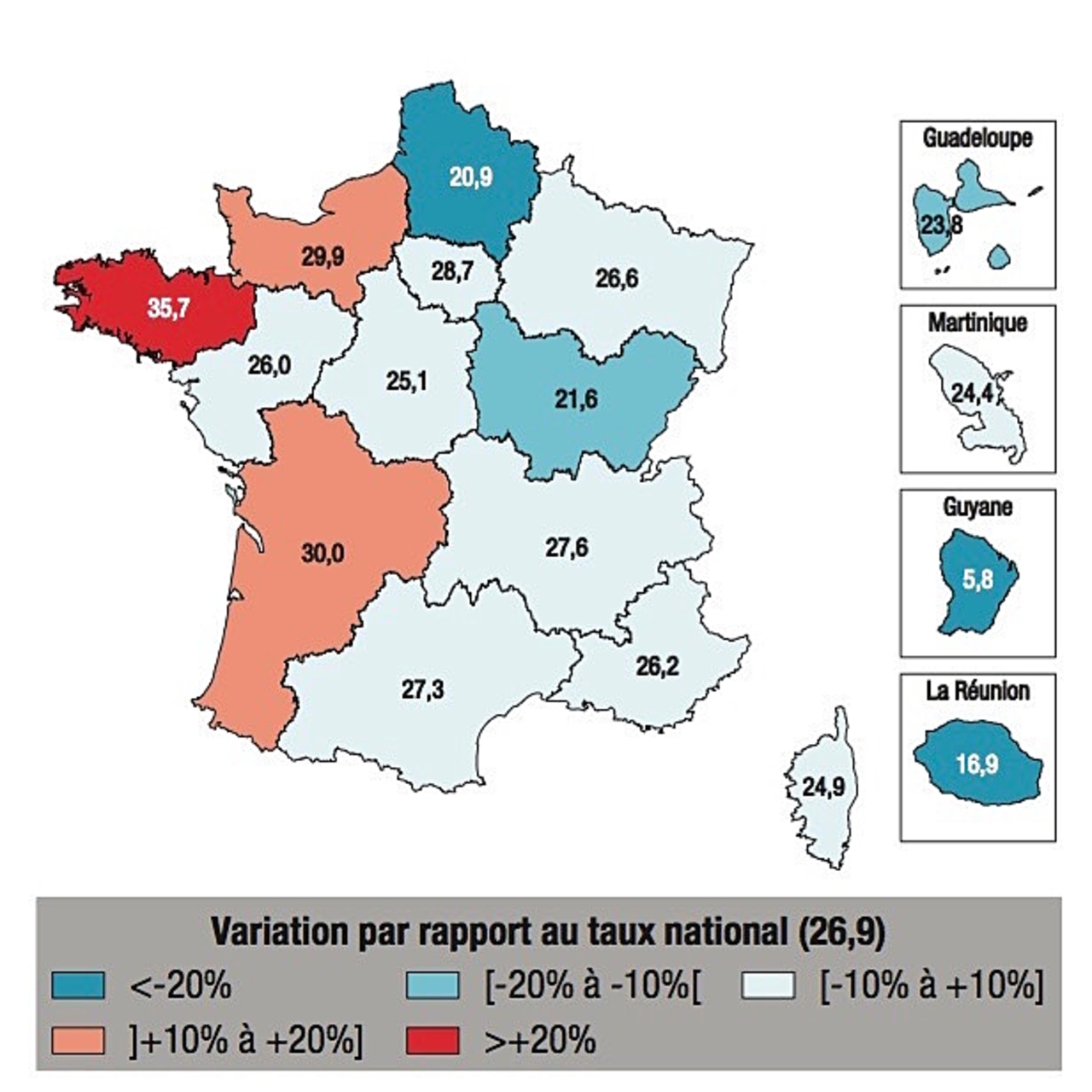 La prévalence est la plus élevée en Bretagne.