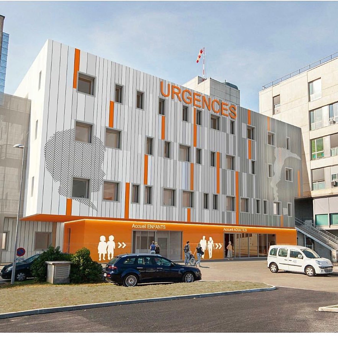 Le parcours extérieur pour les entrées et sorties des urgences a été repensé et sera modifié pendant les quatre phases du chantier.