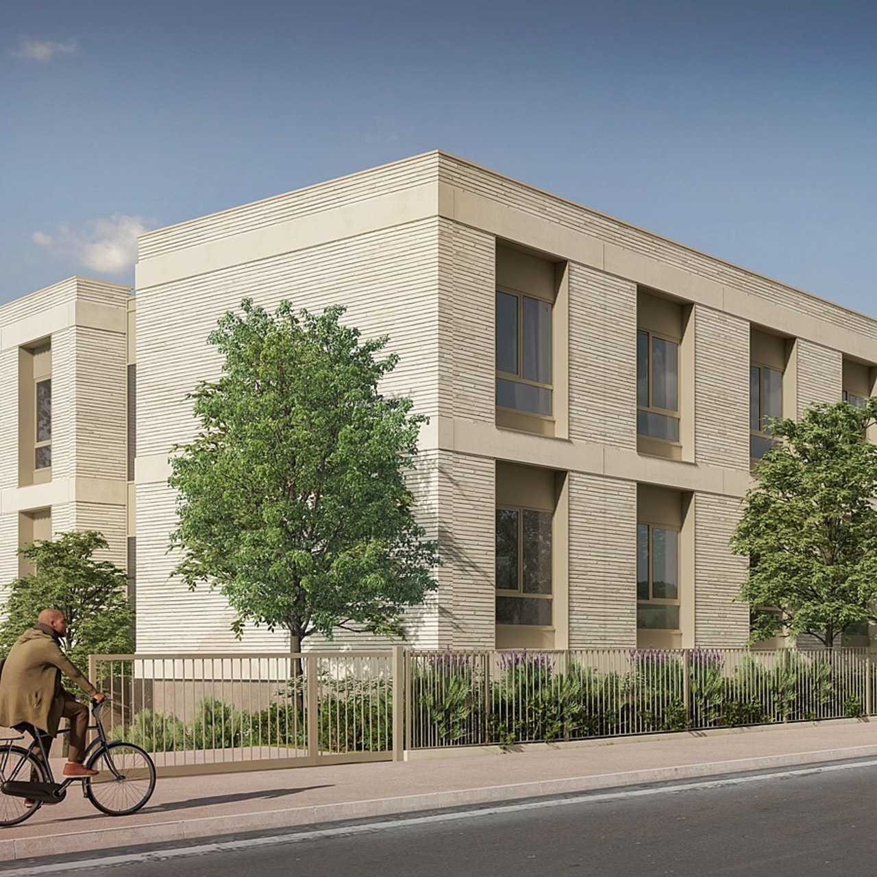 De la rue, la perpective donne l'impression de trois petits îlots qui ne forment qu'un seul et même bâtiment. (TLR Architecture)