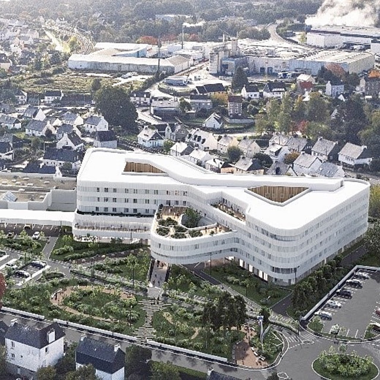 En 2024, soit deux ans avant l'ouverture du nouvel hôpital de Quimperlé, un bâtiment IRM ouvrira ses portes en extension du plateau d'imagerie actuel pour faciliter l'accès aux examens programmés et diagnostics en urgence. (Chabanne architecte)