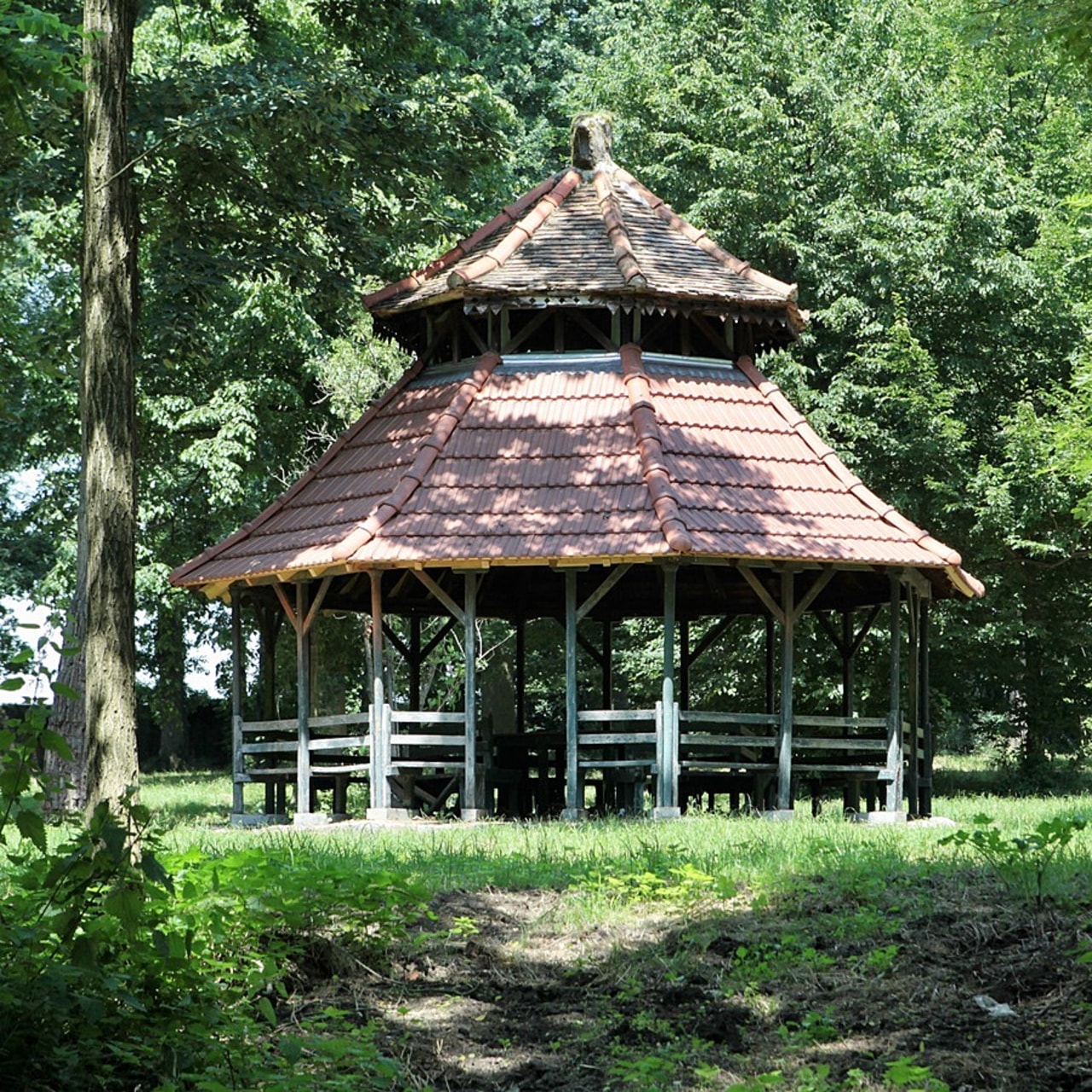 Les cinq kiosques en bois qui parsèment le vaste parc de l'hôpital de Bligny sont tous centenaires. Ils pourraient servir de "lieu d'étape" pour souffler au cours des marches de réadaptation cardiaque et respiratoire. (Hôpital Bligny)