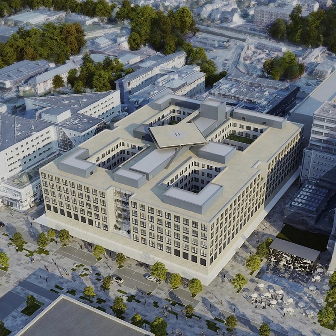 En cours de construction, le futur centre chirurgical et interventionnel sera le "cœur chaud" du nouveau CHU de Rennes. Il affiche un design atemporel à la fois classique et résolument contemporain. (CHU Rennes)